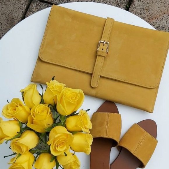 Luxury Leather Suede Mustard Envelope Bag